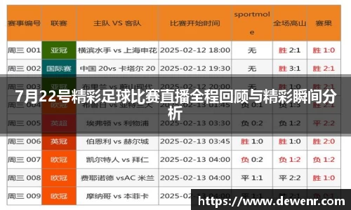 7月22号精彩足球比赛直播全程回顾与精彩瞬间分析